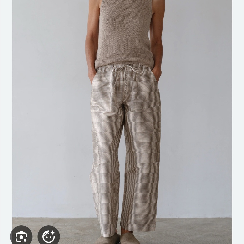 DONNI. Checkered Pants in Beige and White